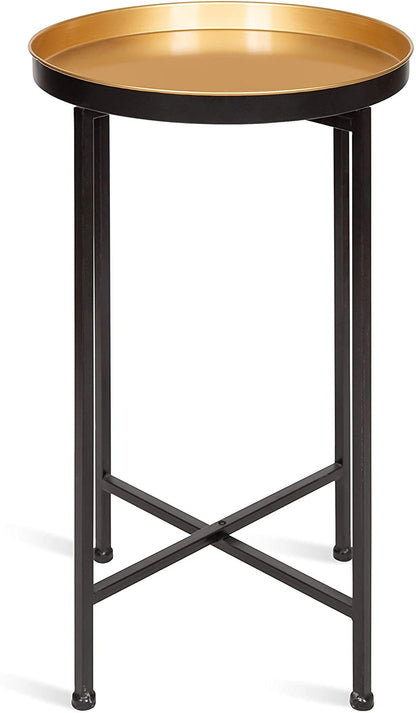 Side Tables: Round Foldable Tray Table, Detachable Magnetic Tabletop 