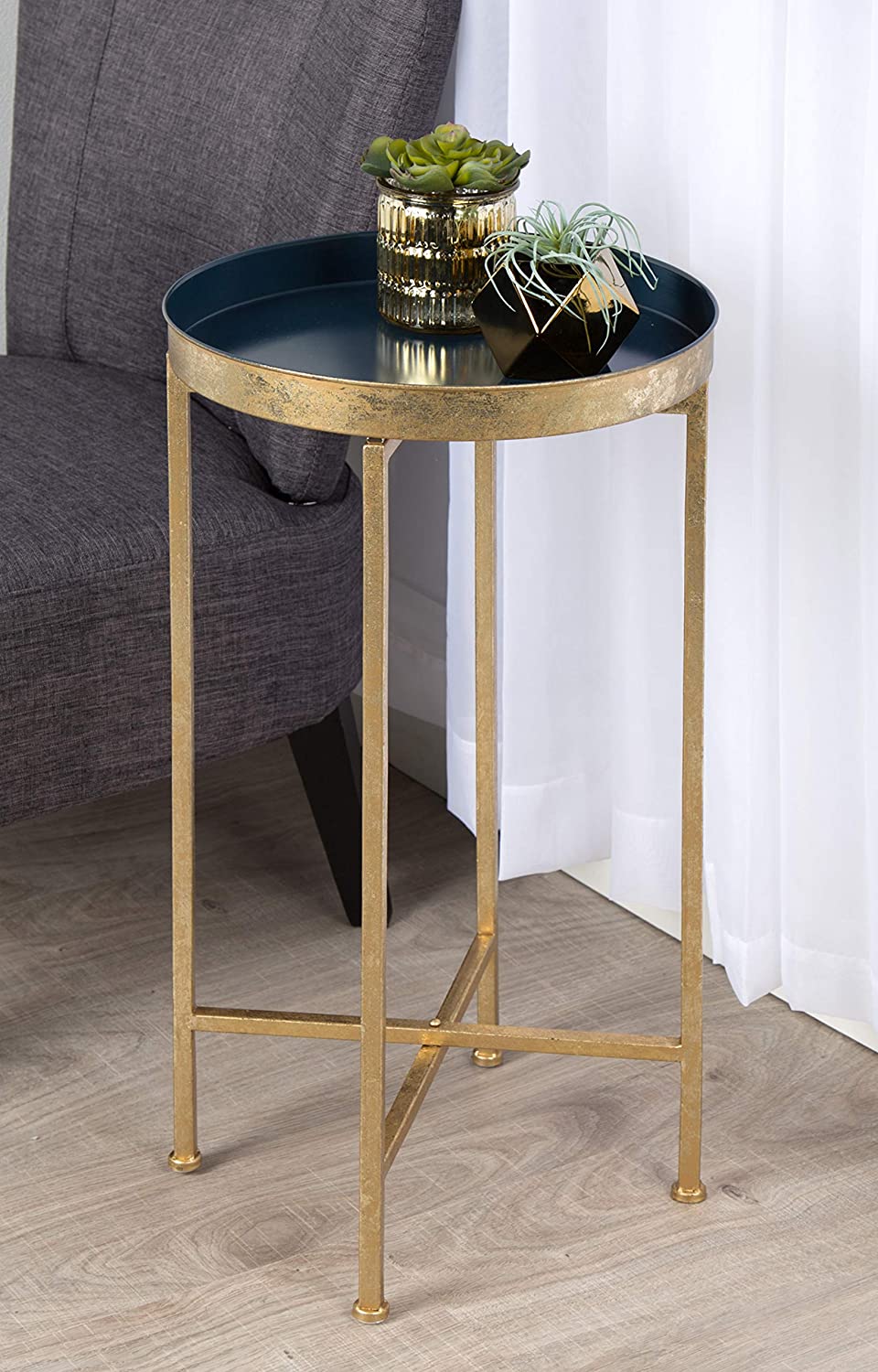 Side Tables: Round Foldable Tray Table, Detachable Magnetic Tabletop 