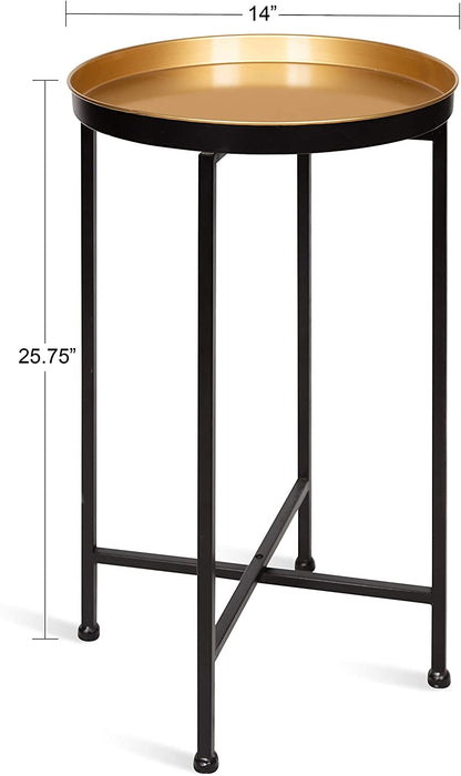 Side Tables: Round Foldable Tray Table, Detachable Magnetic Tabletop 