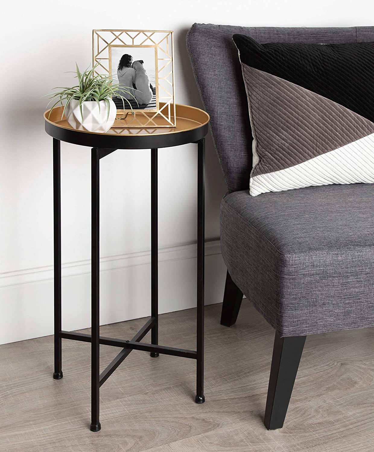 Side Tables: Round Foldable Tray Table, Detachable Magnetic Tabletop 