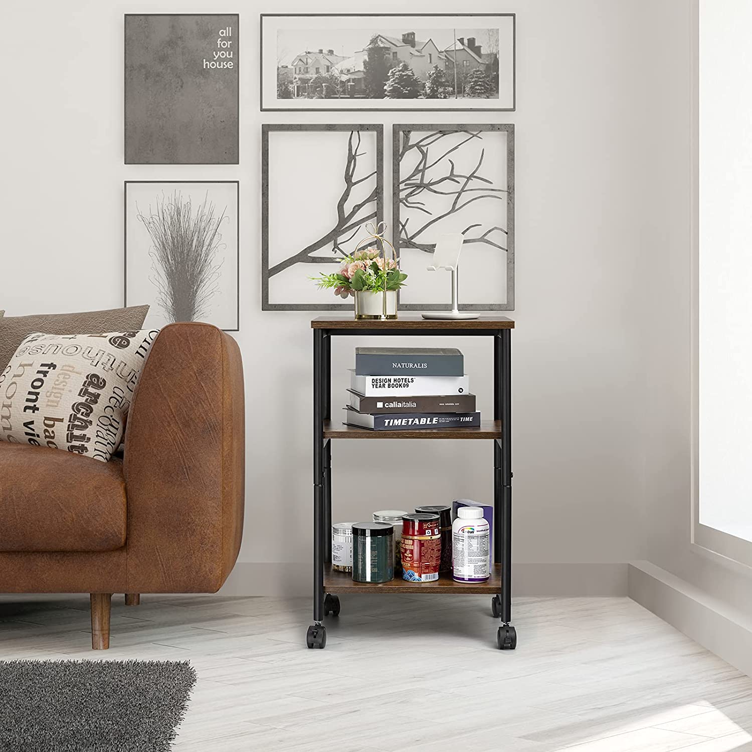 Side Tables: Rustic Brown 3-Tier Side Table with Storage Shelf