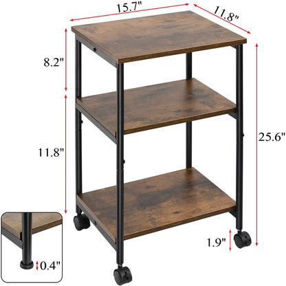 Side Tables: Rustic Brown 3-Tier Side Table with Storage Shelf