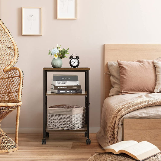 Side Tables: Rustic Brown 3-Tier Side Table with Storage Shelf