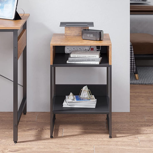 Side Tables: Small End Table, Rustic File Cabinet, Cable Management, Nightstand Living Room Bedroom, Alice Walnut
