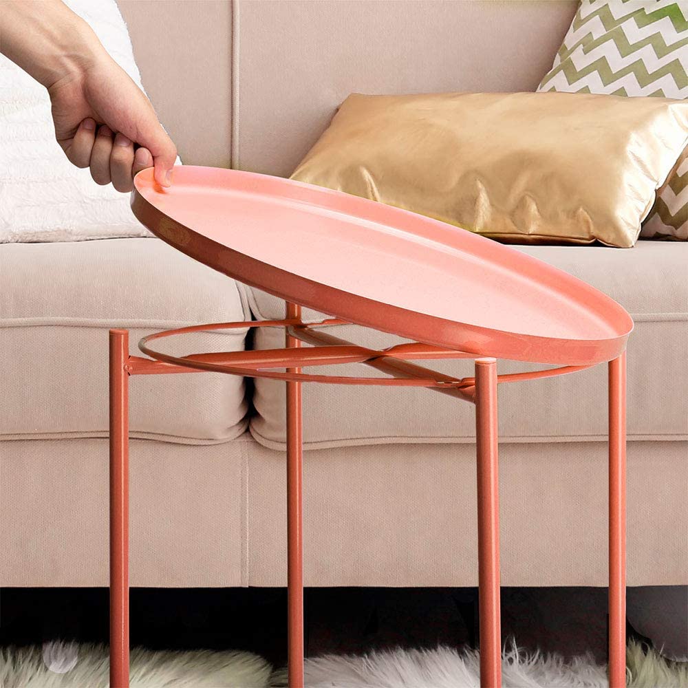 Side Tables : Small Sofa End Table Indoor Accent Table Round Waterproof Metal Coffee Table