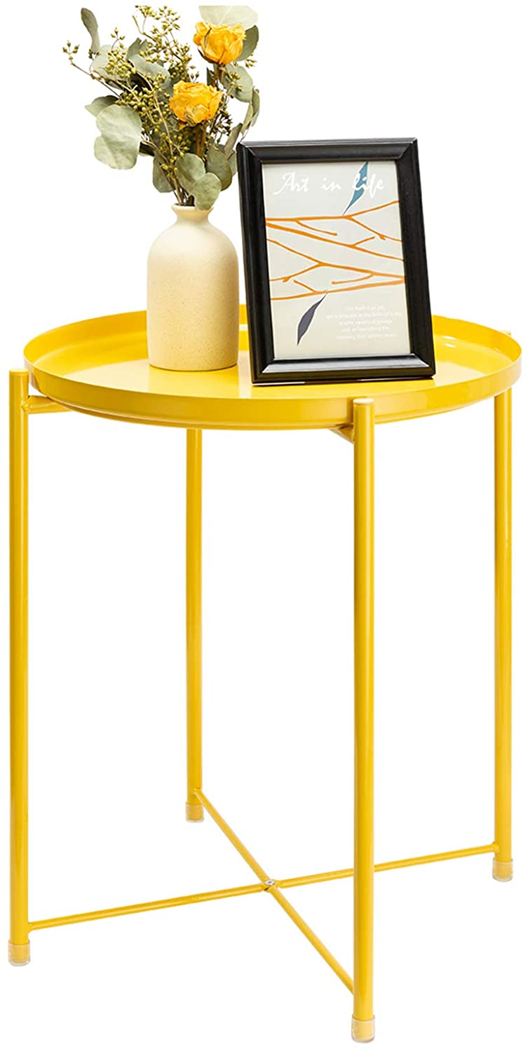 Side Tables : Small Sofa End Table Indoor Accent Table Round Waterproof Metal Coffee Table