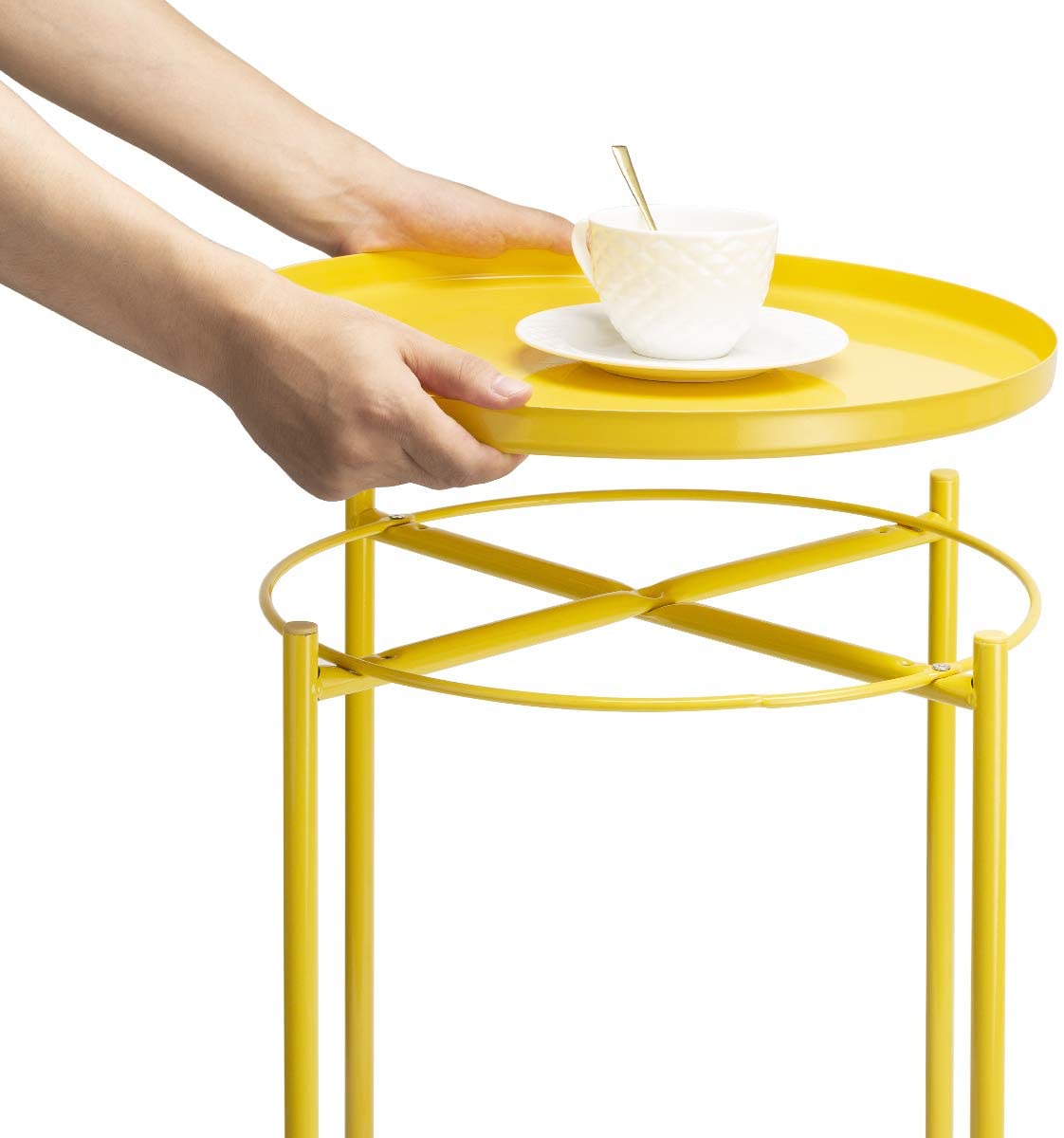 Side Tables : Small Sofa End Table Indoor Accent Table Round Waterproof Metal Coffee Table