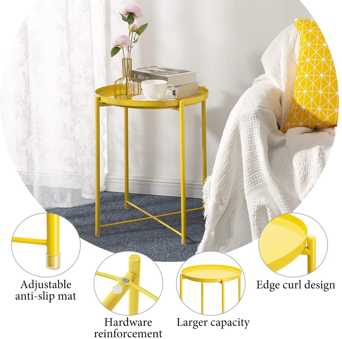 Side Tables : Small Sofa End Table Indoor Accent Table Round Waterproof Metal Coffee Table
