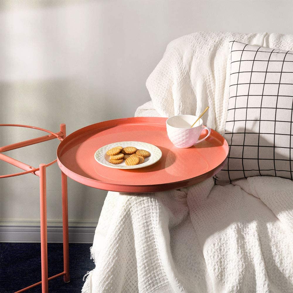 Side Tables : Small Sofa End Table Indoor Accent Table Round Waterproof Metal Coffee Table