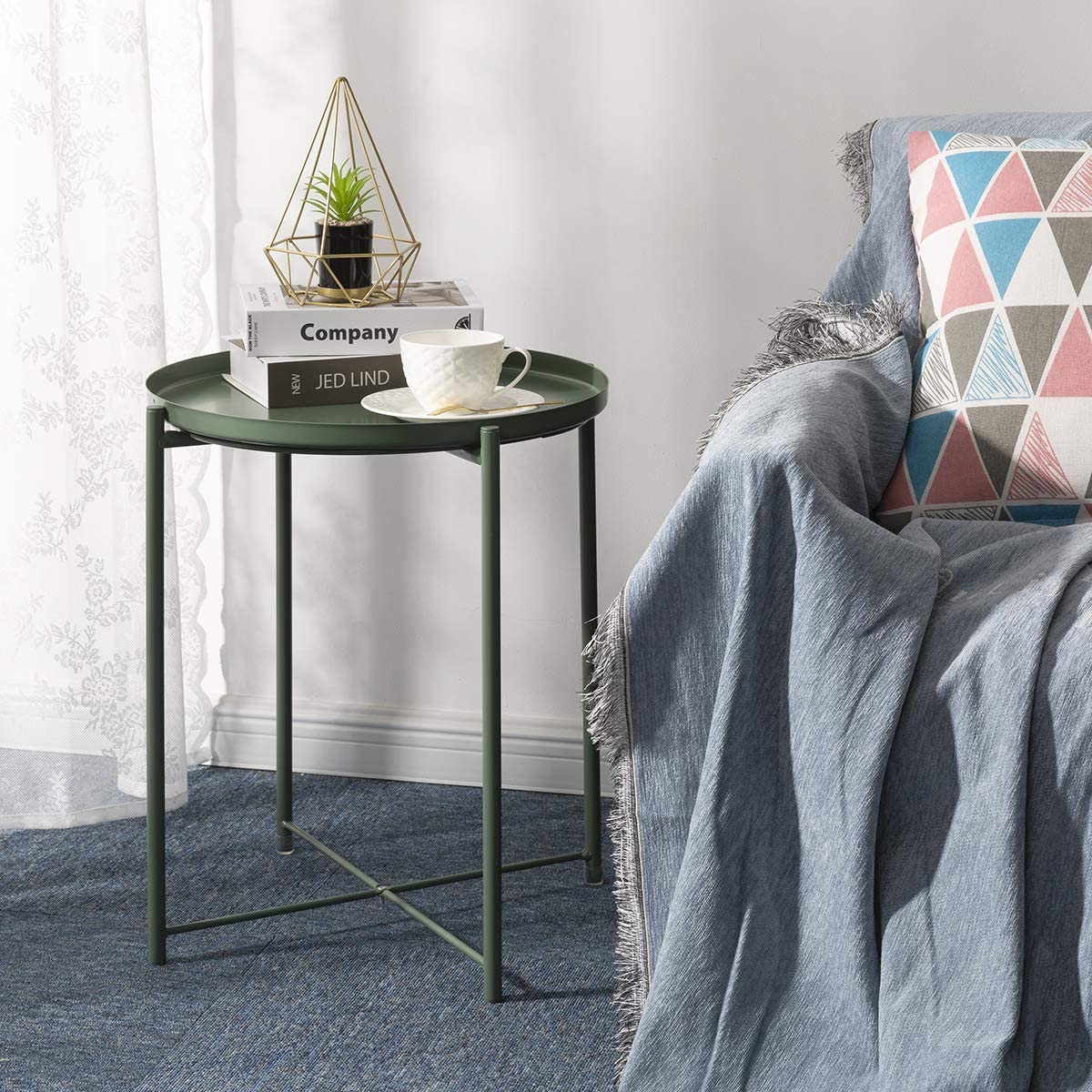 Side Tables : Small Sofa End Table Indoor Accent Table Round Waterproof Metal Coffee Table