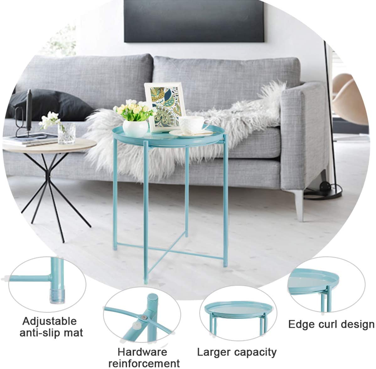 Side Tables : Small Sofa End Table Indoor Accent Table Round Waterproof Metal Coffee Table