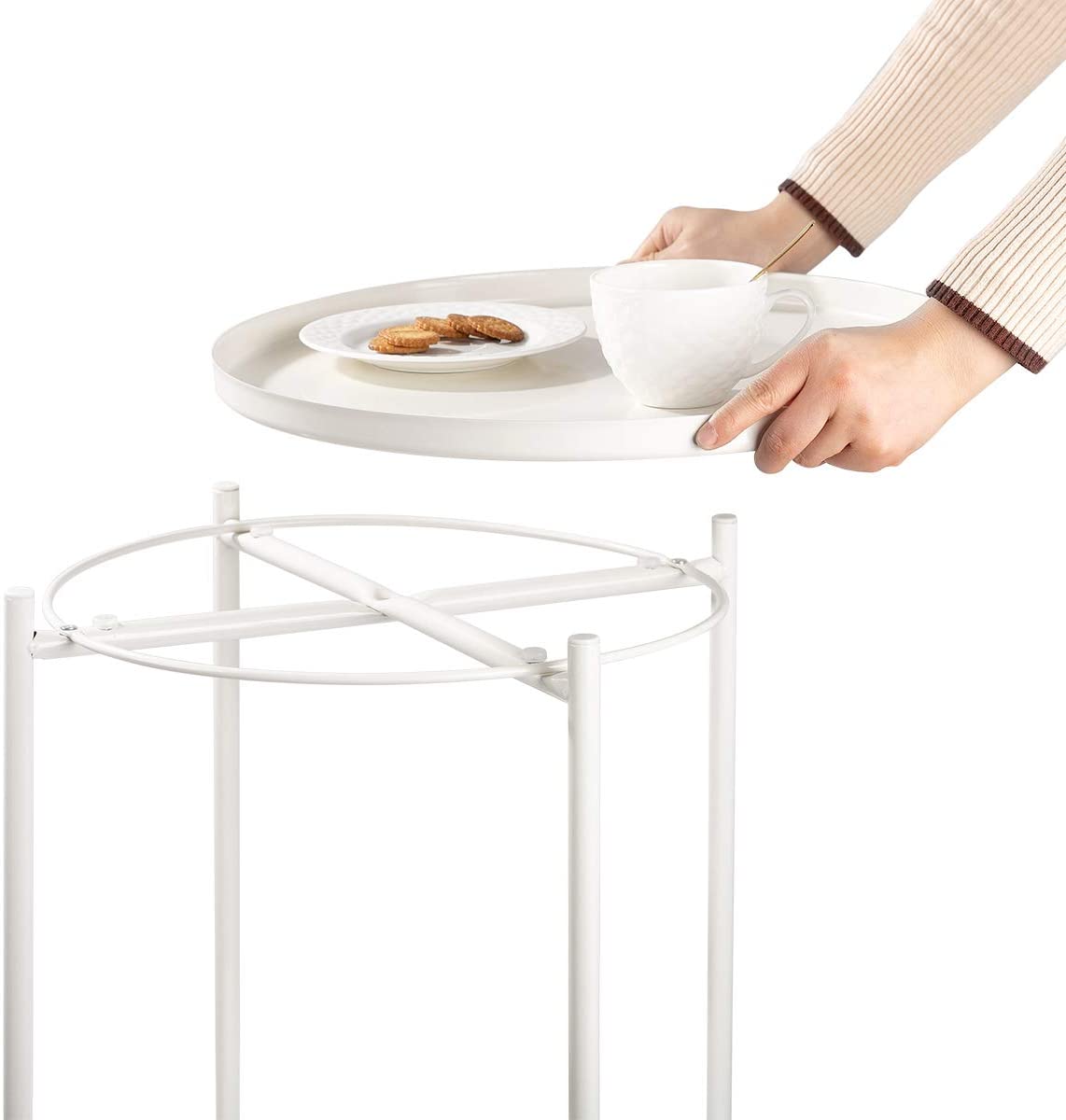 Side Tables : Small Sofa End Table Indoor Accent Table Round Waterproof Metal Coffee Table