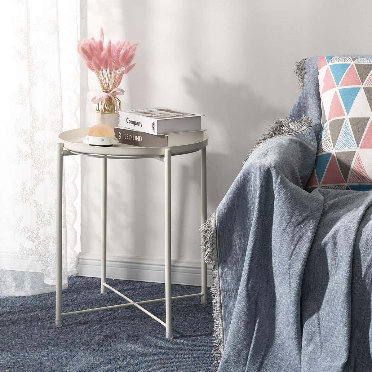 Side Tables : Small Sofa End Table Indoor Accent Table Round Waterproof Metal Coffee Table