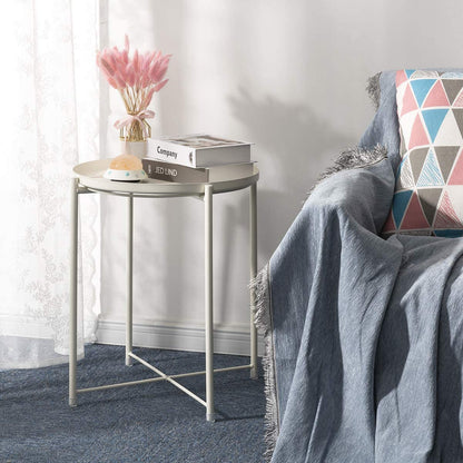 Side Tables : Small Sofa End Table Indoor Accent Table Round Waterproof Metal Coffee Table