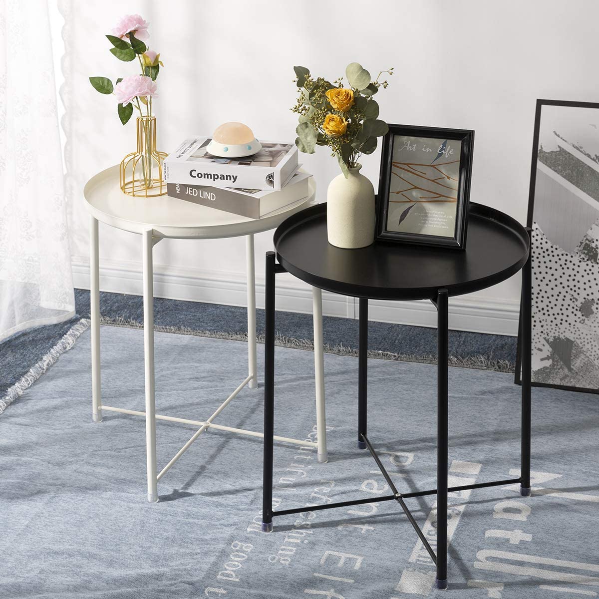 Side Tables : Small Sofa End Table Indoor Accent Table Round Waterproof Metal Coffee Table