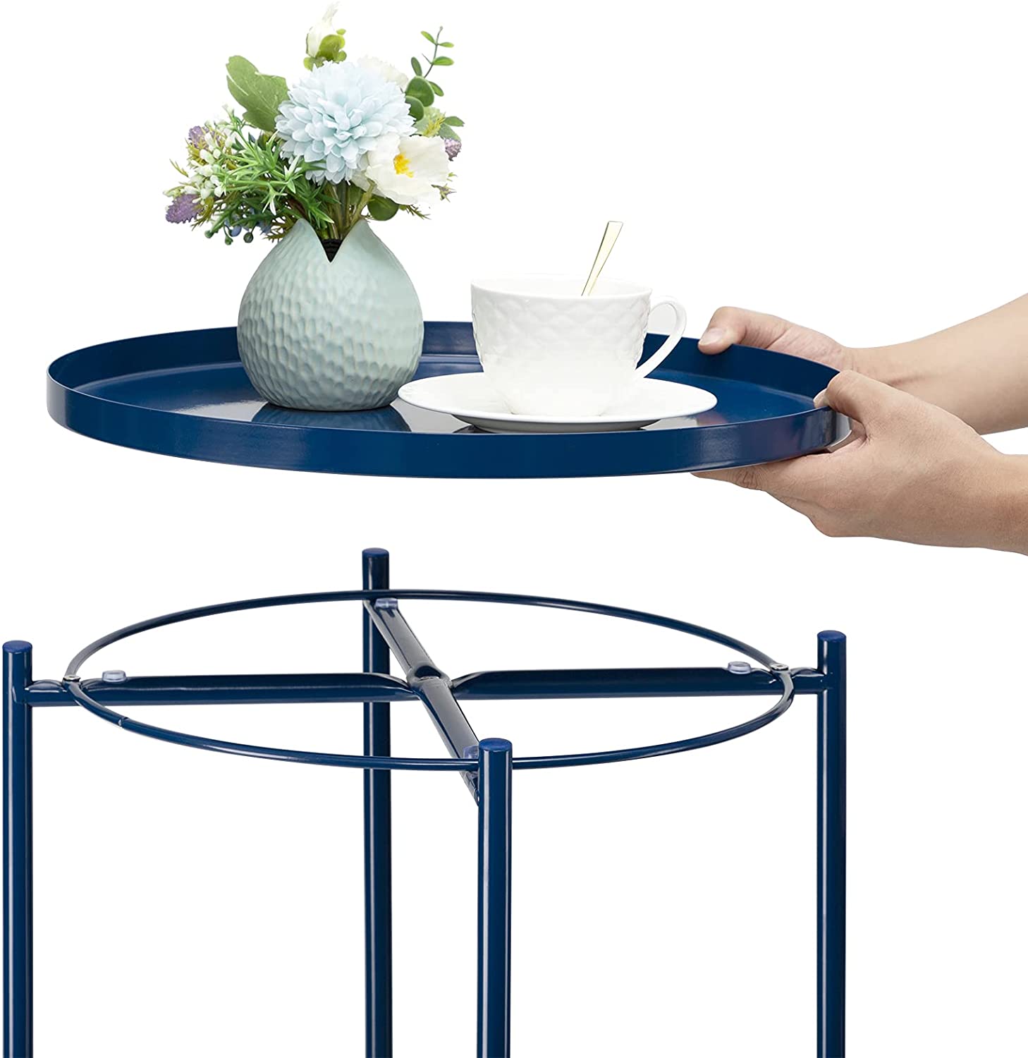Side Tables : Small Sofa End Table Indoor Accent Table Round Waterproof Metal Coffee Table