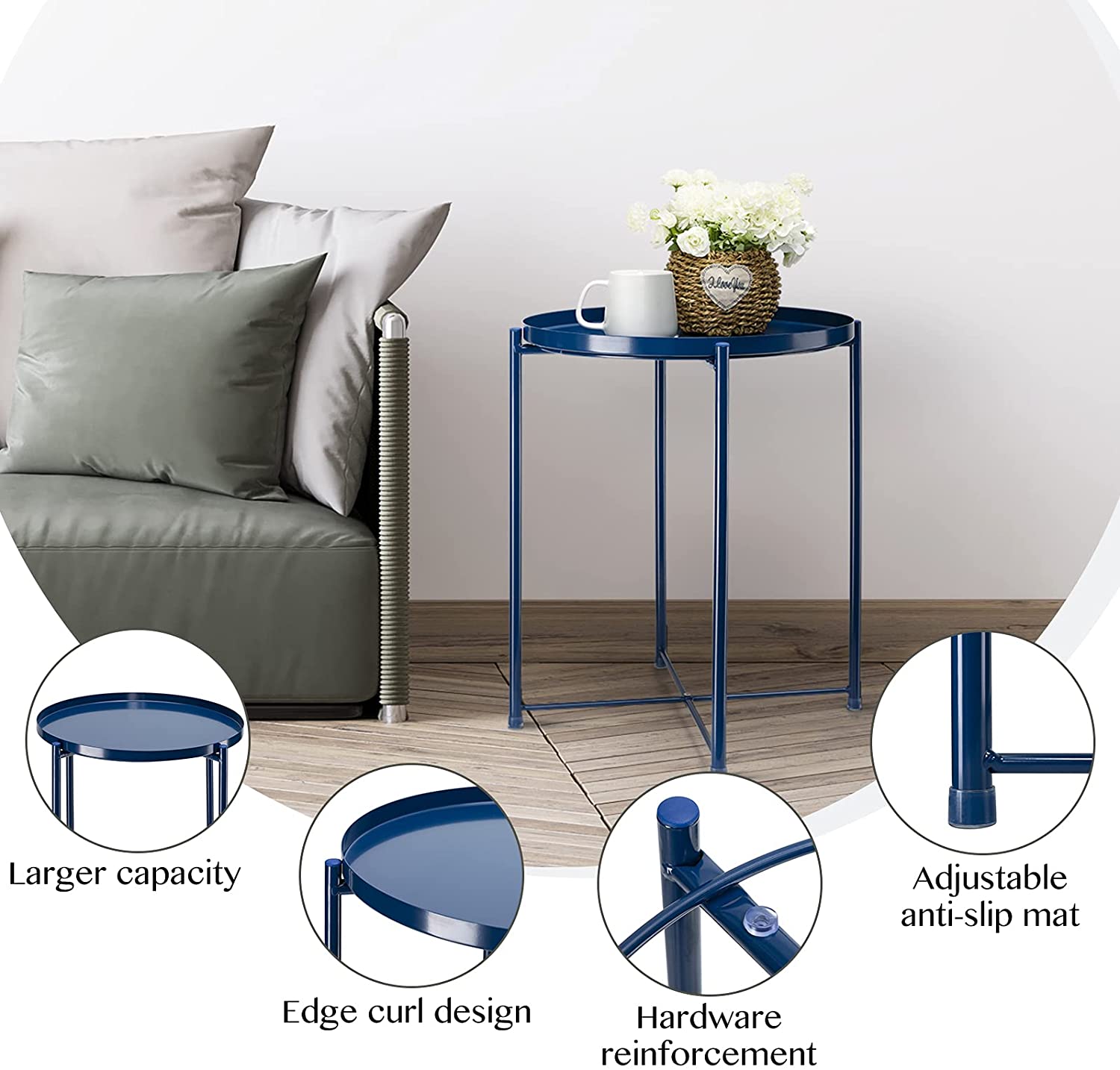 Side Tables : Small Sofa End Table Indoor Accent Table Round Waterproof Metal Coffee Table