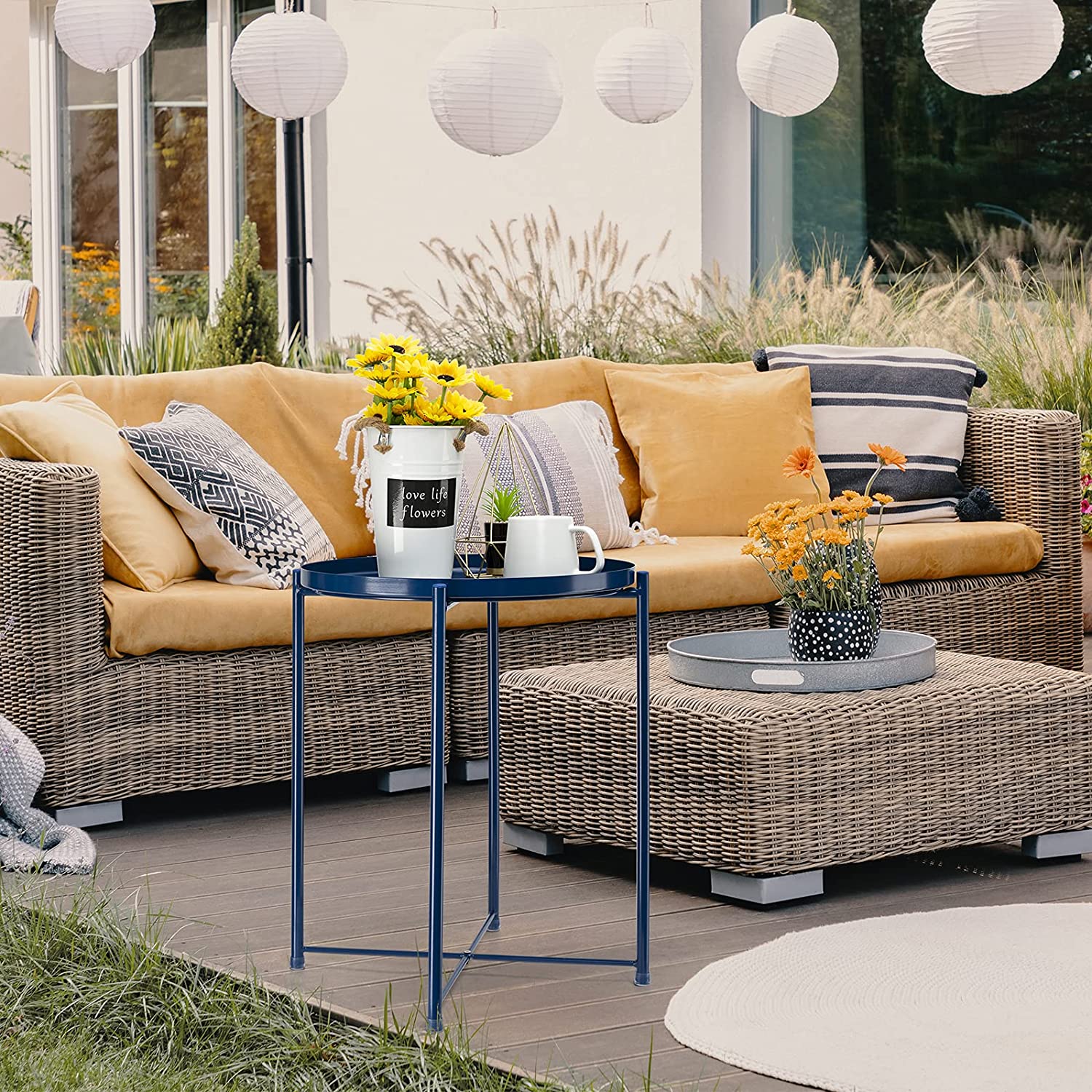 Side Tables : Small Sofa End Table Indoor Accent Table Round Waterproof Metal Coffee Table