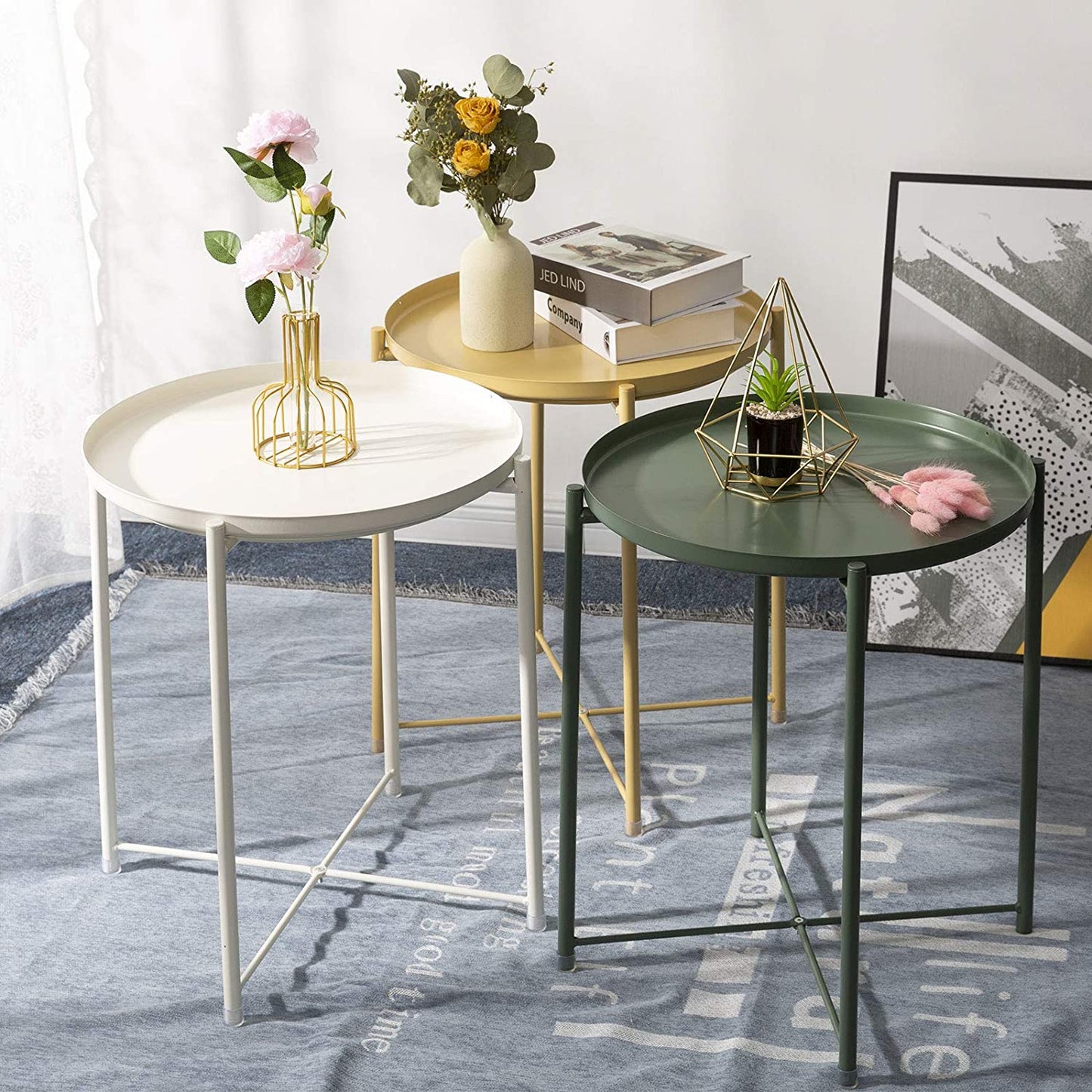 Side Tables : Small Sofa End Table Indoor Accent Table Round Waterproof Metal Coffee Table