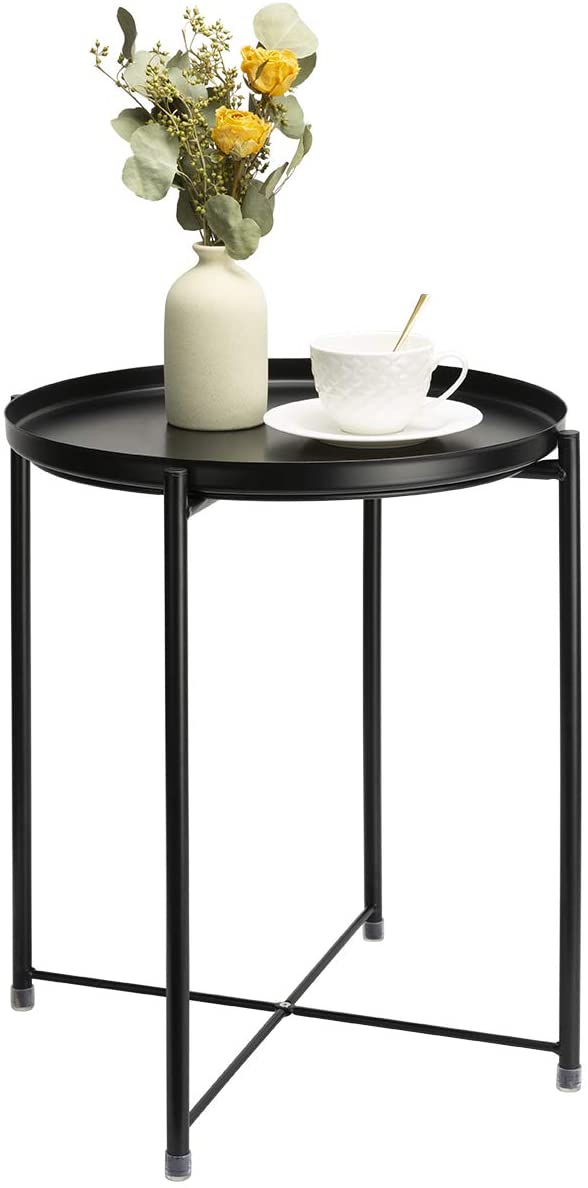 Side Tables : Small Sofa End Table Indoor Accent Table Round Waterproof Metal Coffee Table