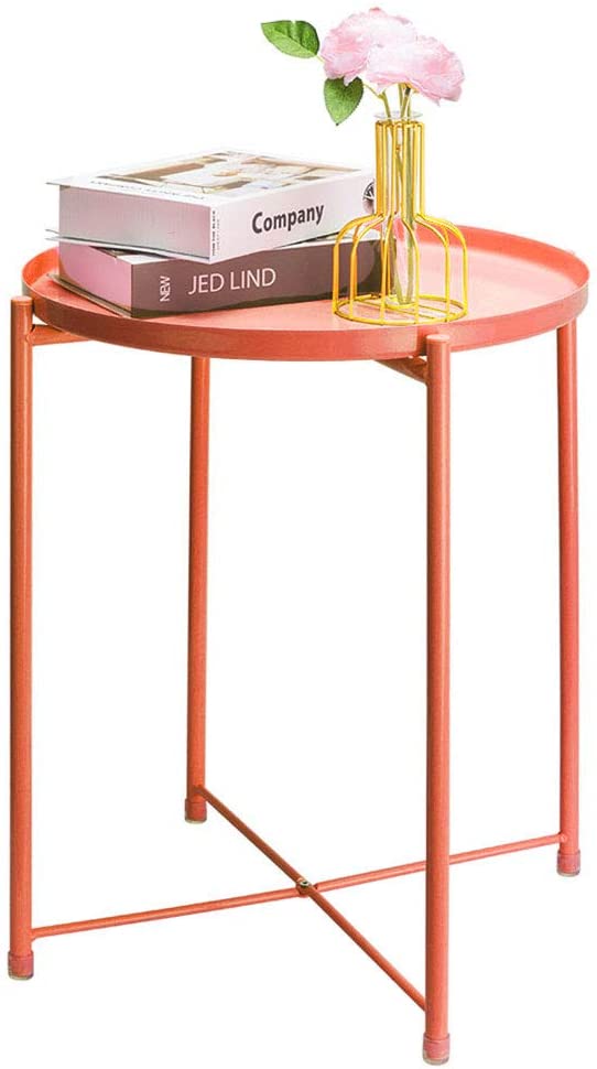 Side Tables : Small Sofa End Table Indoor Accent Table Round Waterproof Metal Coffee Table