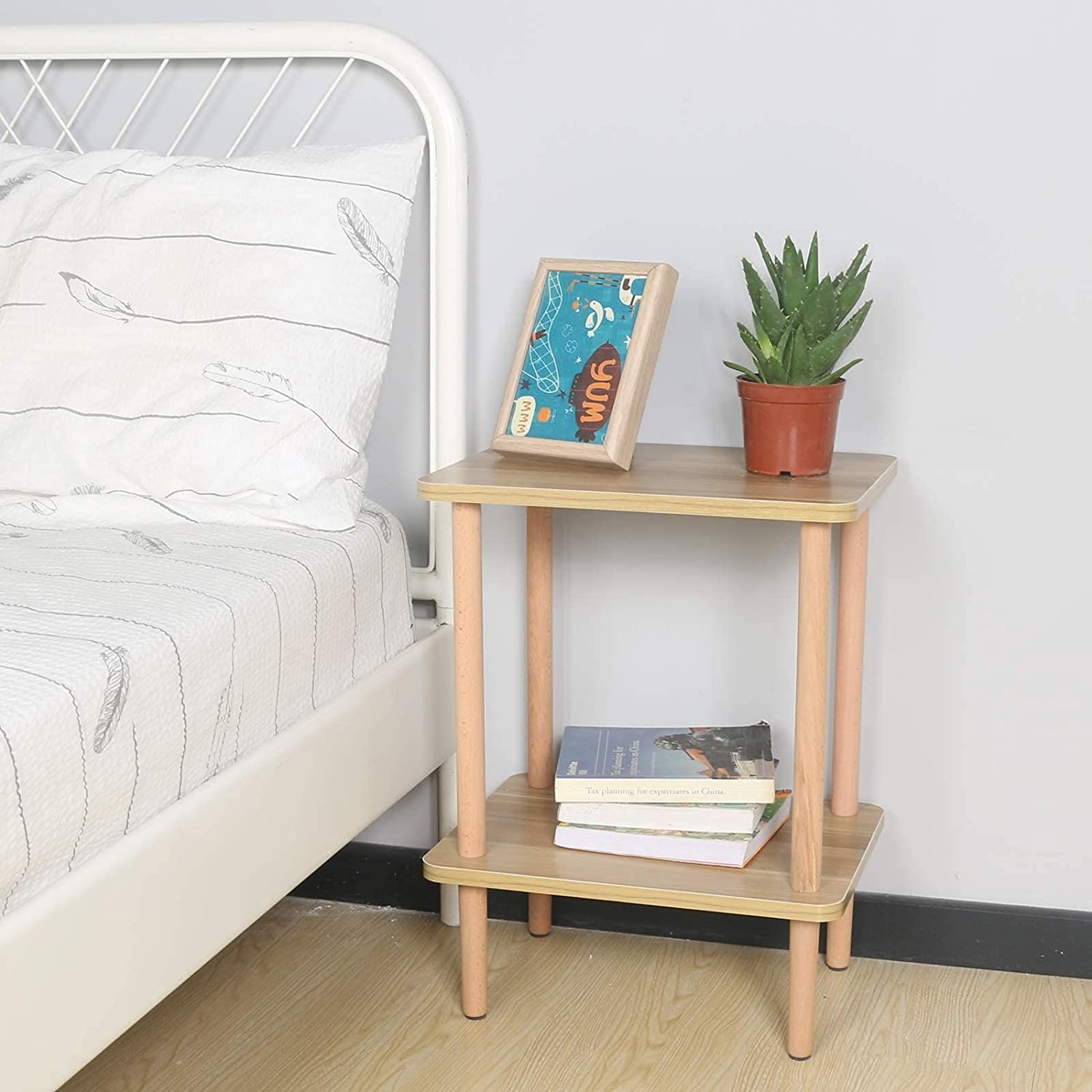Side Tables : Tier Side Table Tall End Table with Storage Rack Wooden Nightstand Bedside Table