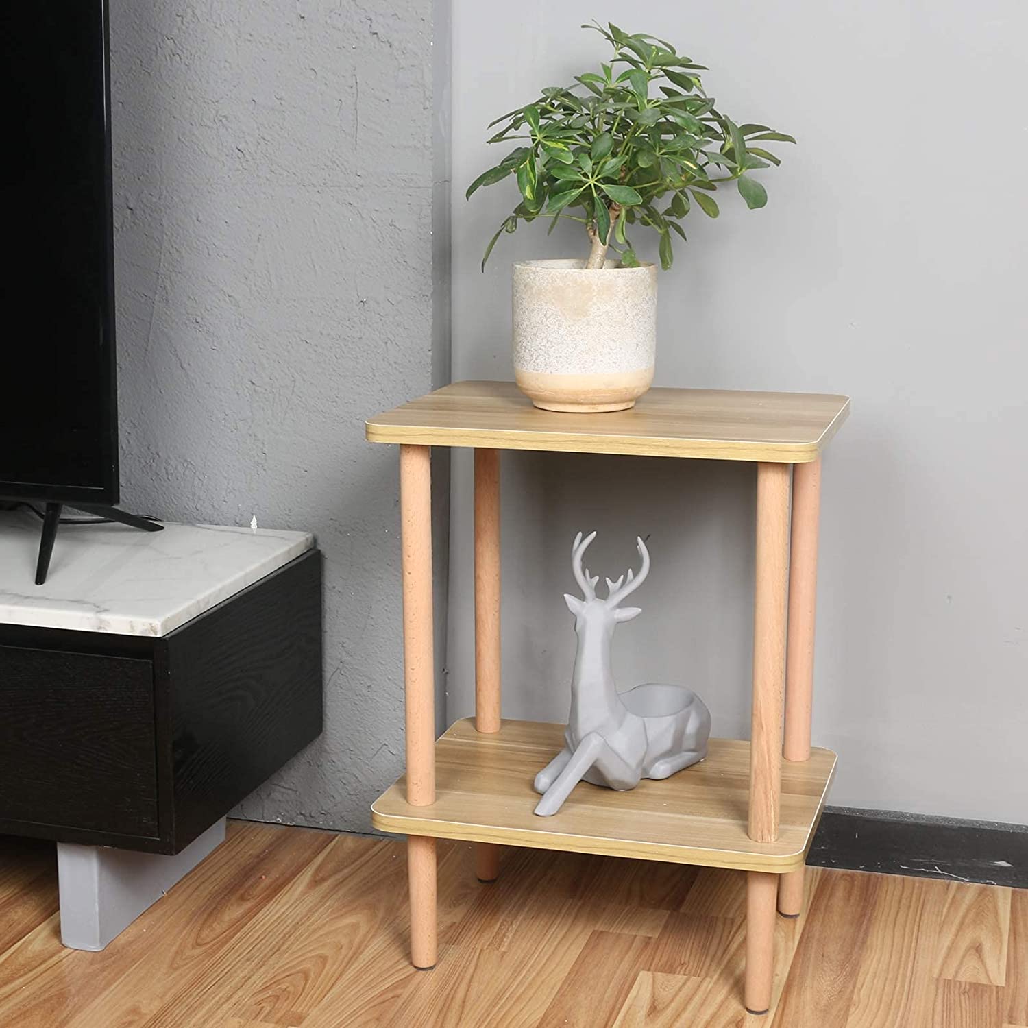 Side Tables : Tier Side Table Tall End Table with Storage Rack Wooden Nightstand Bedside Table