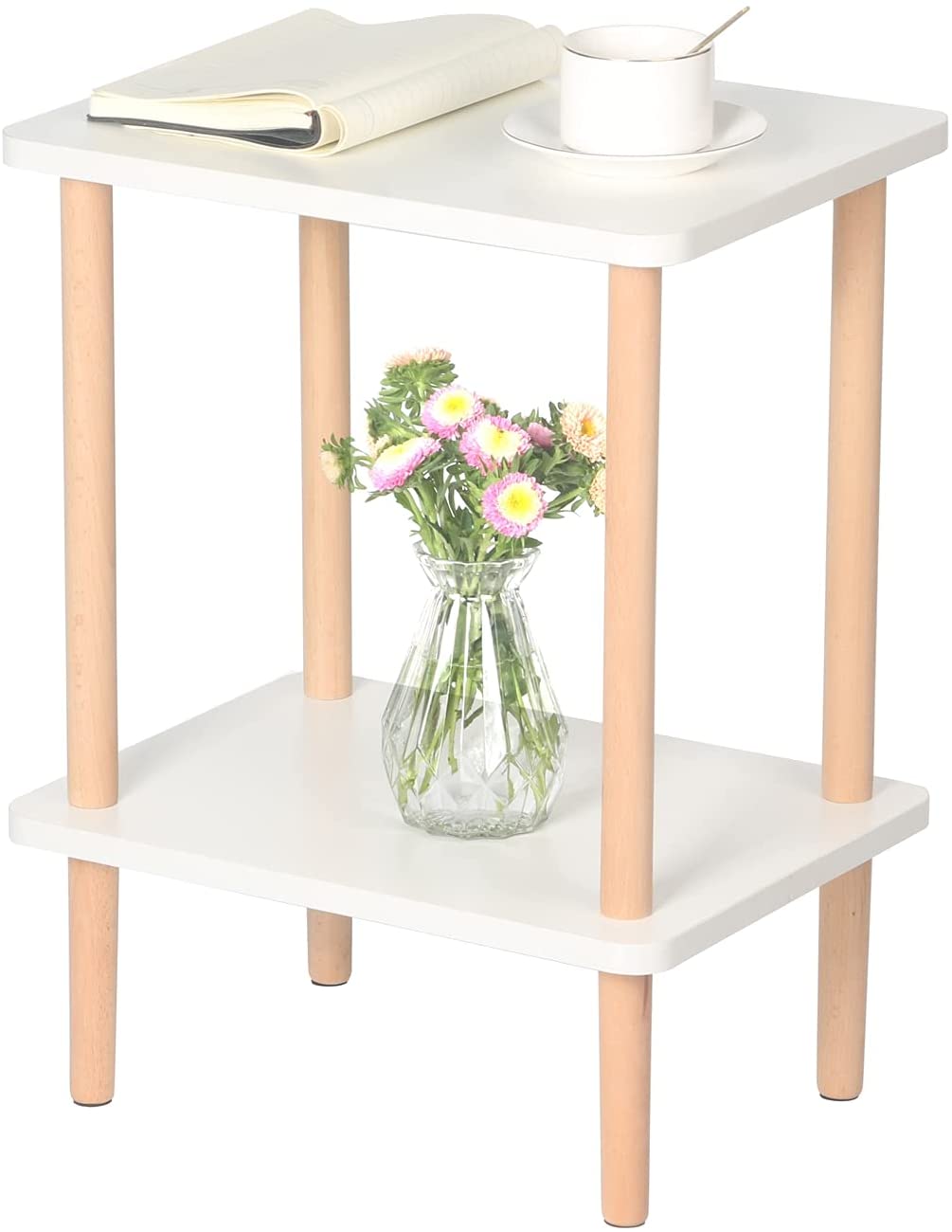 Side Tables : Tier Side Table Tall End Table with Storage Rack Wooden Nightstand Bedside Table
