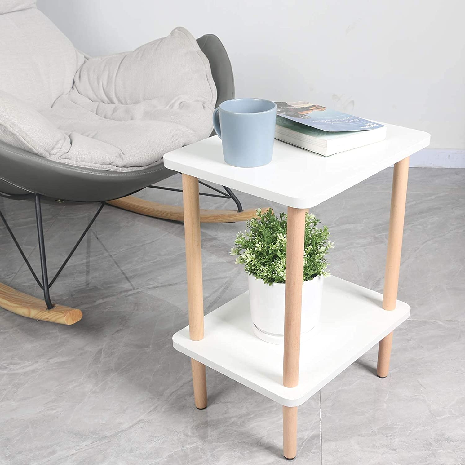 Side Tables : Tier Side Table Tall End Table with Storage Rack Wooden Nightstand Bedside Table