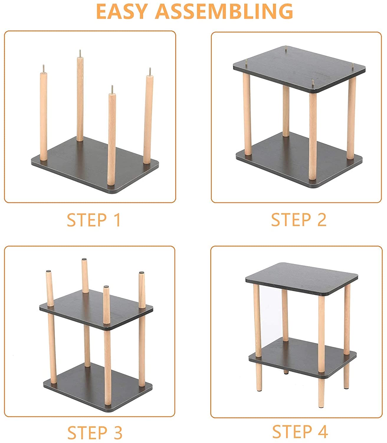 Side Tables : Tier Side Table Tall End Table with Storage Rack Wooden Nightstand Bedside Table