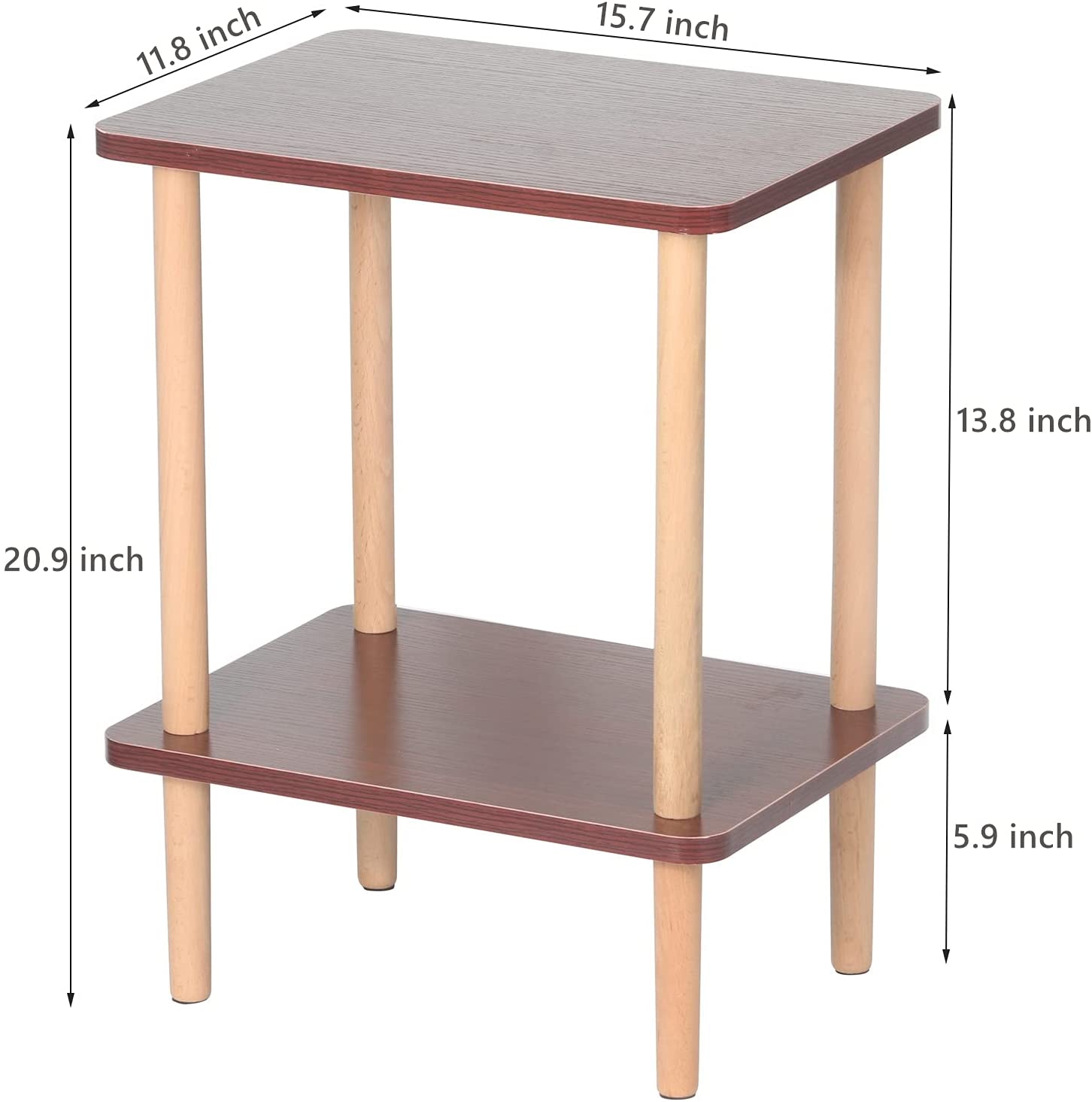 Side Tables : Tier Side Table Tall End Table with Storage Rack Wooden Nightstand Bedside Table