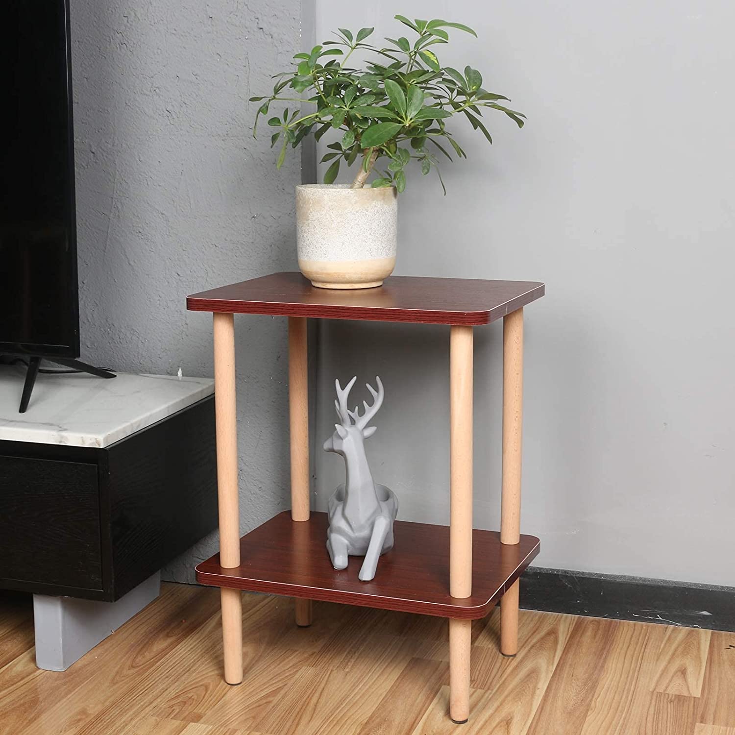Side Tables : Tier Side Table Tall End Table with Storage Rack Wooden Nightstand Bedside Table
