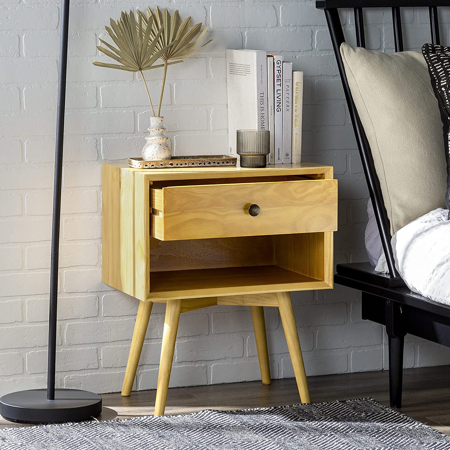 Side Tables: Wood Nightstand Side Bedroom Storage Drawer and Shelf Bedside End Table