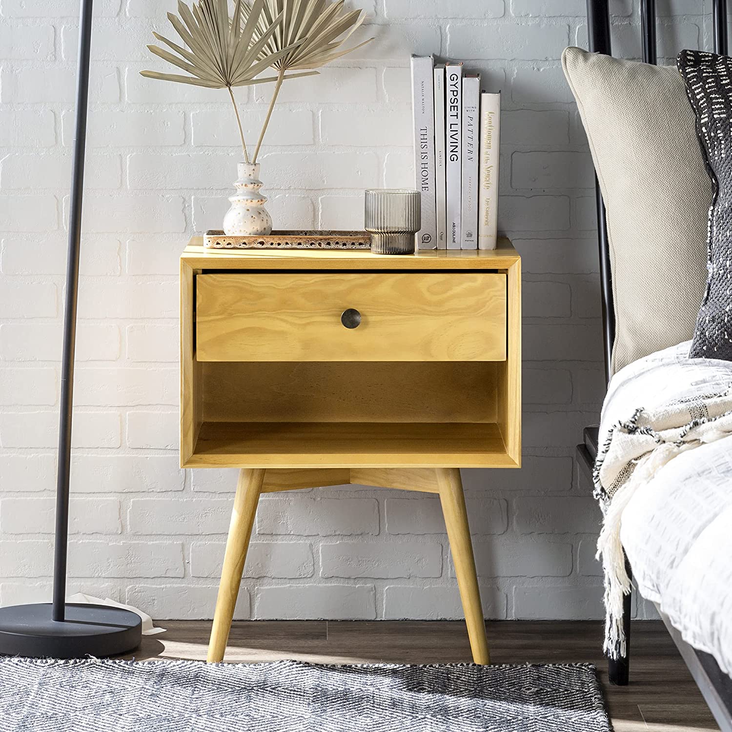 Side Tables: Wood Nightstand Side Bedroom Storage Drawer and Shelf Bedside End Table