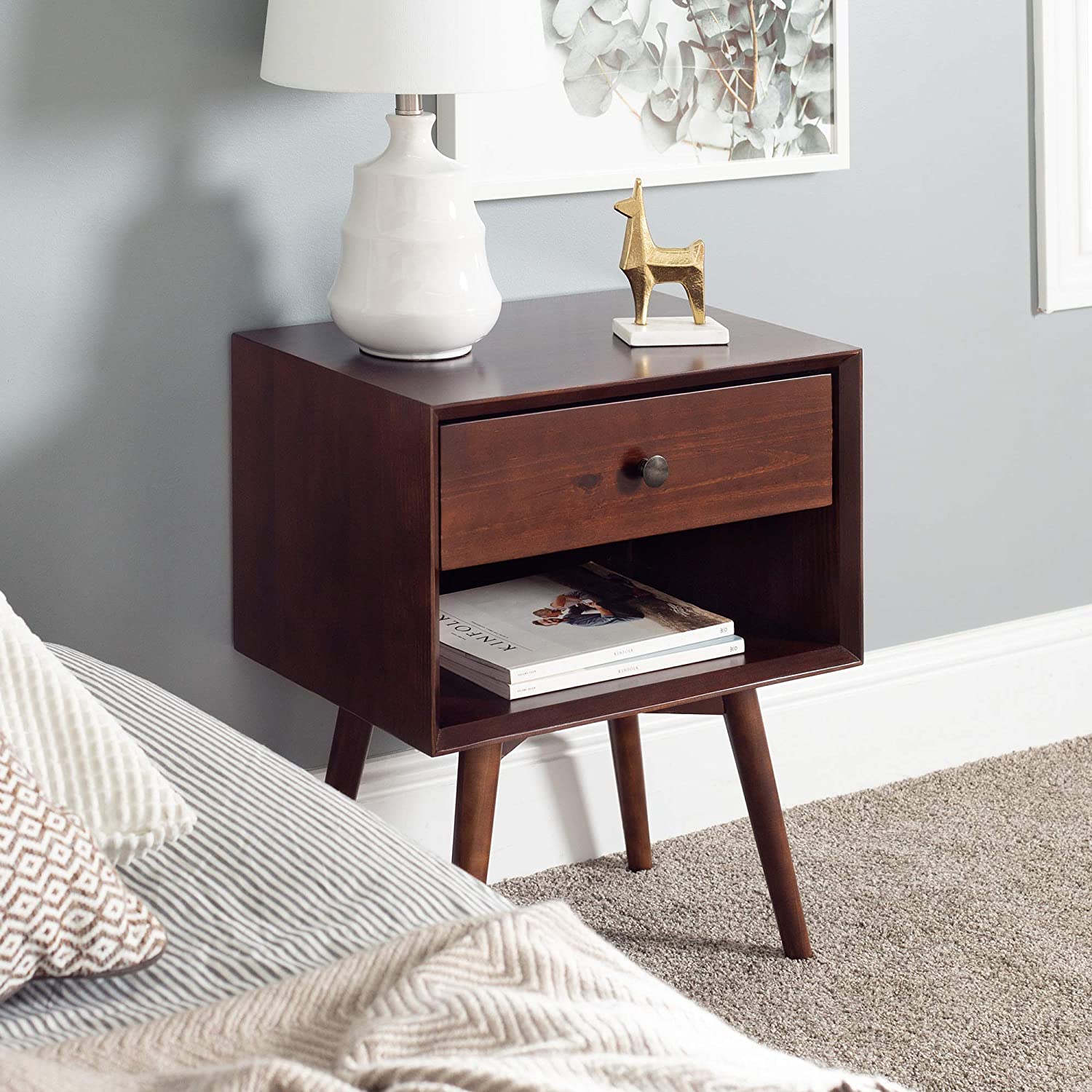 Side Tables: Wood Nightstand Side Bedroom Storage Drawer and Shelf Bedside End Table