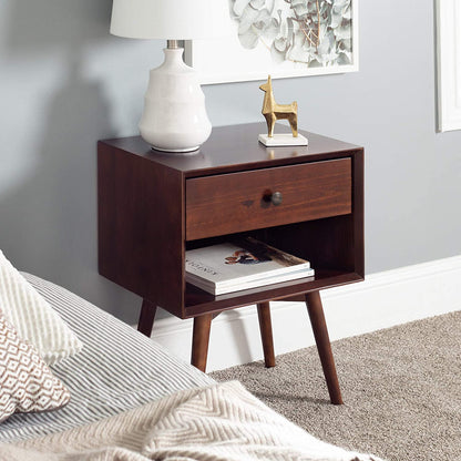 Side Tables: Wood Nightstand Side Bedroom Storage Drawer and Shelf Bedside End Table