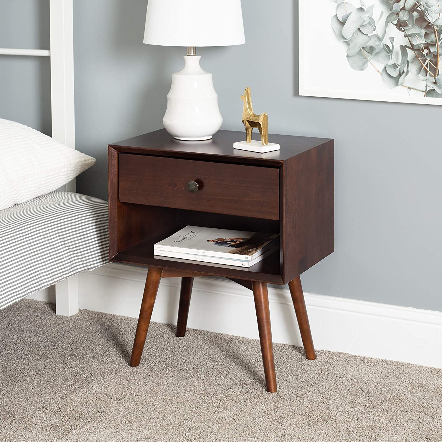 Side Tables: Wood Nightstand Side Bedroom Storage Drawer and Shelf Bedside End Table