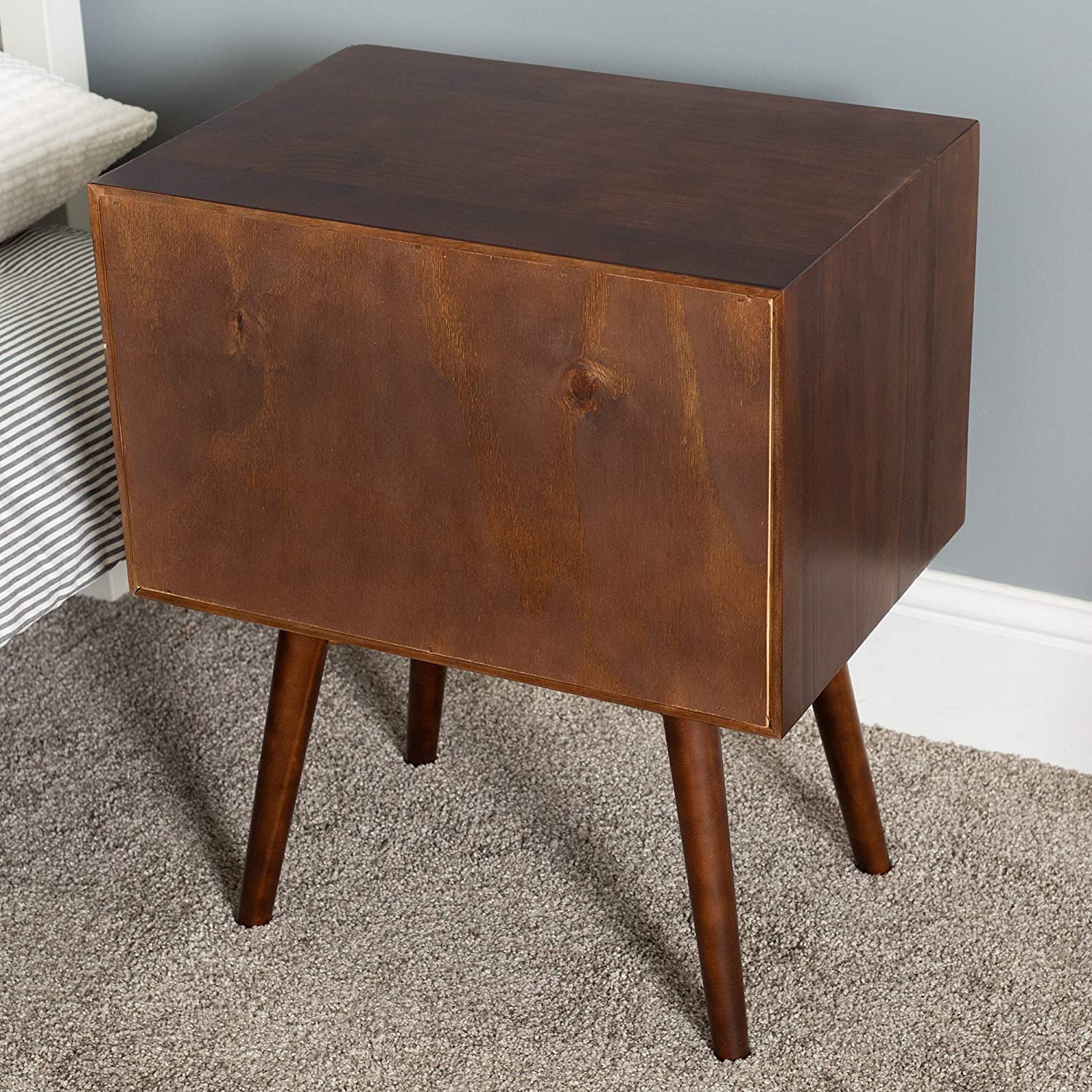 Side Tables: Wood Nightstand Side Bedroom Storage Drawer and Shelf Bedside End Table