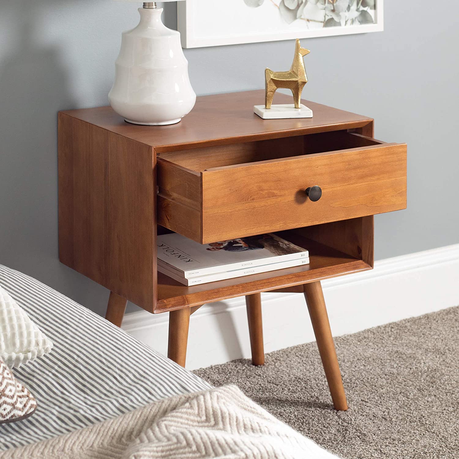 Side Tables: Wood Nightstand Side Bedroom Storage Drawer and Shelf Bedside End Table