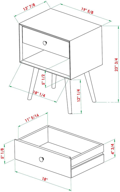 Side Tables: Wood Nightstand Side Bedroom Storage Drawer and Shelf Bedside End Table