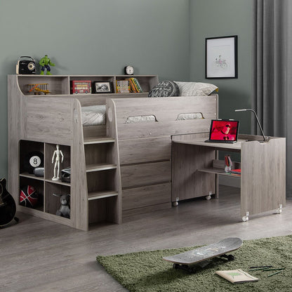 Single Bed: White Midsleeper with Storage and Desk