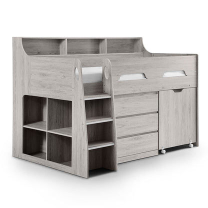 Single Bed: White Midsleeper with Storage and Desk