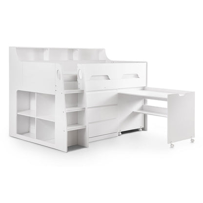 Single Bed: White Midsleeper with Storage and Desk