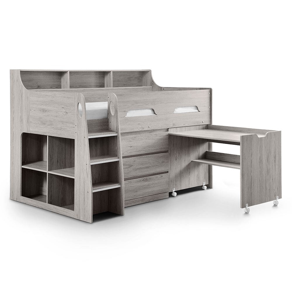 Single Bed: White Midsleeper with Storage and Desk