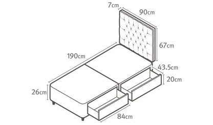 Single Bed: Ebony 2 Drawer Single Divan Bed