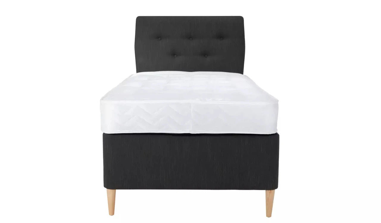 Single Bed: Fabric Single Divan Bed with Wooden feet