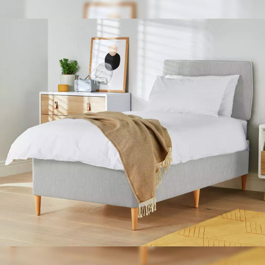 Single Bed: Fabric Single Divan Bed with Wooden feet