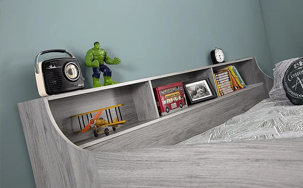 Single Bed: Grey Midsleeper with Storage and Desk Single Bed