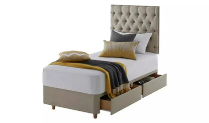 Single Bed: Luxury Fabric 2 Drawer Single Divan Bed