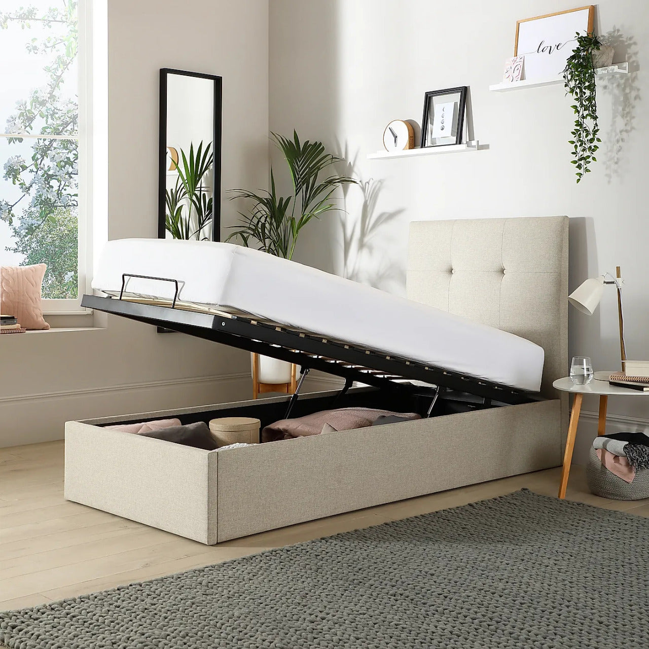 Single Bed: Oatmeal Fabric Single Bed